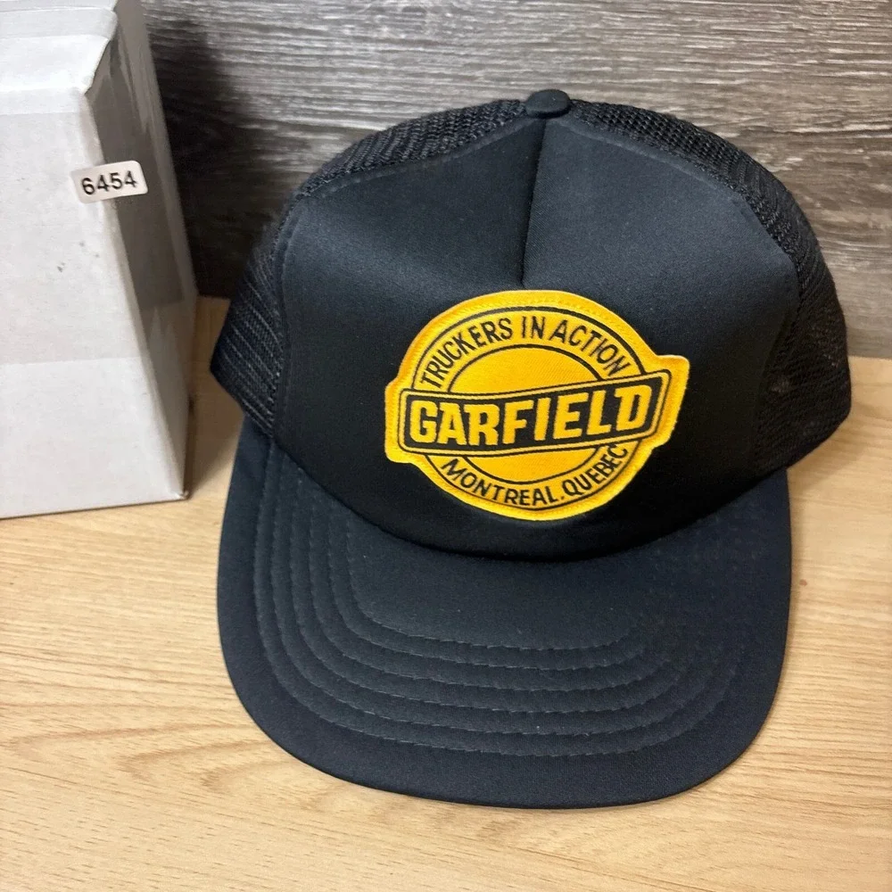 Vintage Garfield Transport Hat Cap Snapback Black Trucker Montreal Quebec‎